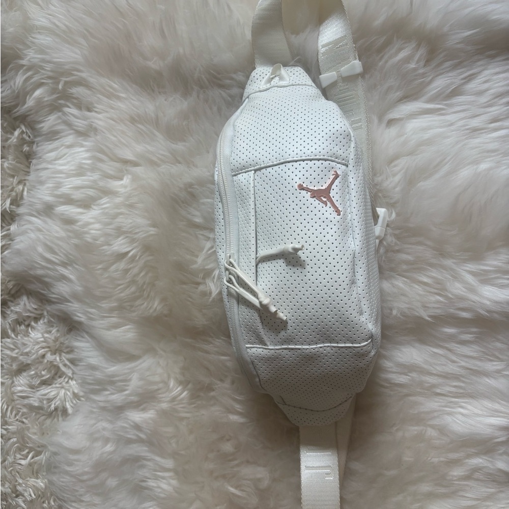 Jordan White Perforated Sling Bag with Rose-Gold Jumpman